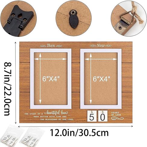 Anniversary Picture Frame for Couple Gifts Him Men Her, 50th 1-99 Years Wedding Engagement Bridal Shower Holds 2 4x6 Inches Photos for Desktop Home Wall Decor(Dark Wood) in Saudi Arabia