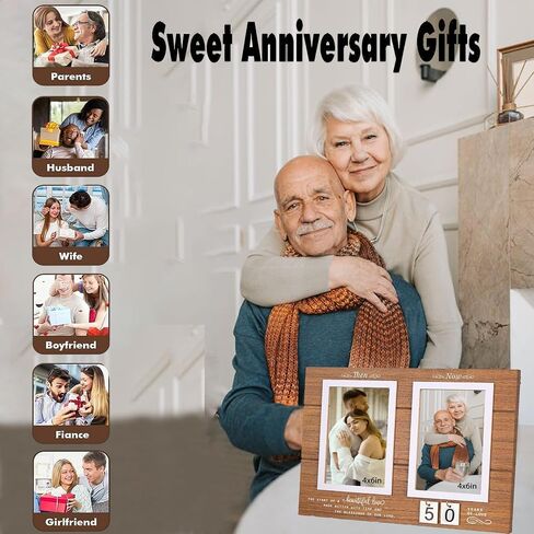 Anniversary Picture Frame for Couple Gifts Him Men Her, 50th 1-99 Years Wedding Engagement Bridal Shower Holds 2 4x6 Inches Photos for Desktop Home Wall Decor(Dark Wood) in Saudi Arabia