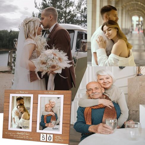 Anniversary Picture Frame for Couple Gifts Him Men Her, 50th 1-99 Years Wedding Engagement Bridal Shower Holds 2 4x6 Inches Photos for Desktop Home Wall Decor(Dark Wood) in Saudi Arabia
