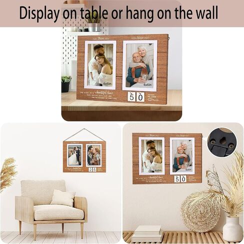 Anniversary Picture Frame for Couple Gifts Him Men Her, 50th 1-99 Years Wedding Engagement Bridal Shower Holds 2 4x6 Inches Photos for Desktop Home Wall Decor(Dark Wood) in Saudi Arabia