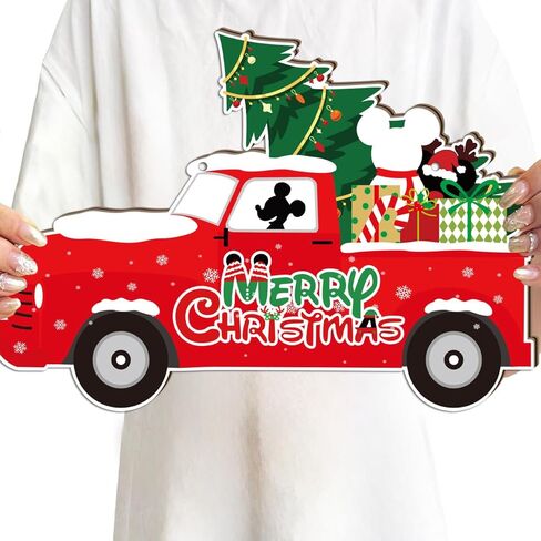 ميكي ماوس زينة عيد الميلاد باب خشبي شماعات شاحنة حمراء زينة باب عيد الميلاد باللونين الأحمر والأخضر تحت عنوان عيد ميلاد سعيد الحلي معلقة علامة صور الدعامة لزينة عيد الميلاد in Kuwait