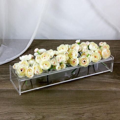 مزهرية زهور من الأكريليك الشفاف، مقاس 15.7 بوصة، تنسيقات زهور مستطيلة الشكل، قطعة مركزية مزخرفة، وعاء مياه حديث لصندوق الزهور لحفلات الزفاف وديكور المنزل وهدية عيد الحب in Kuwait