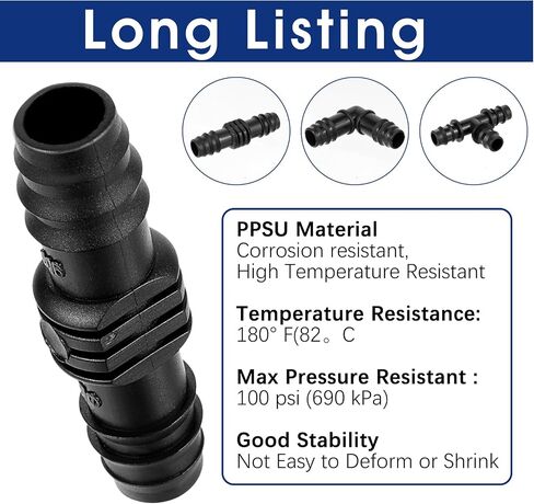 30 Pcs 1/2" Poly PPSU Barb Crimp PEX Fitting, Plastic Fittings for Pex with 1/2" inch 90-Degree Elbows 10 Pcs, 1/2" Tees 10 Pcs, 1/2" Couplings 10 Pcs Pipe PEX-a Fitting Combo in Saudi Arabia