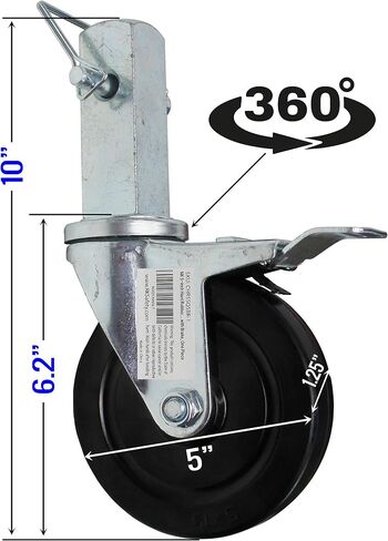 Troy Safety-CHR5SQSBR 5-inch Low Profile HD Rubber Wheel Swivel Plate Casters with Brake, 1 Wheel in Saudi Arabia