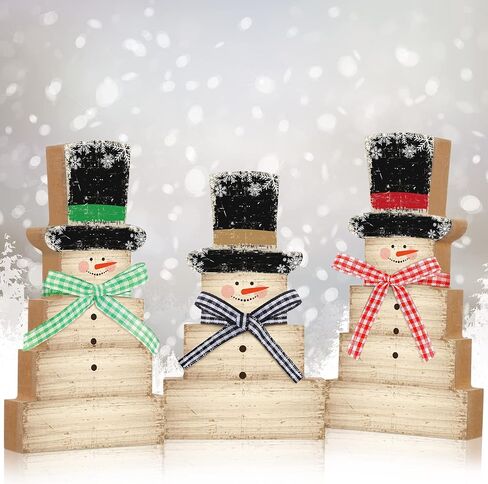 Weysat 3 قطع زينة طاولة رجل الثلج لعيد الميلاد من الخشب الريفي علامة رجل الثلج الخشبية لعيد الميلاد ورجل الثلج على سطح الطاولة ديكور عتيق لرجل الثلج الشتوي للمنزل والحفلات ومدفأة الطاولة صينية متدرجة (صغير) in Kuwait