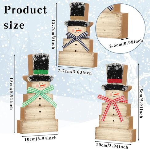 Weysat 3 قطع زينة طاولة رجل الثلج لعيد الميلاد من الخشب الريفي علامة رجل الثلج الخشبية لعيد الميلاد ورجل الثلج على سطح الطاولة ديكور عتيق لرجل الثلج الشتوي للمنزل والحفلات ومدفأة الطاولة صينية متدرجة (صغير) in Kuwait