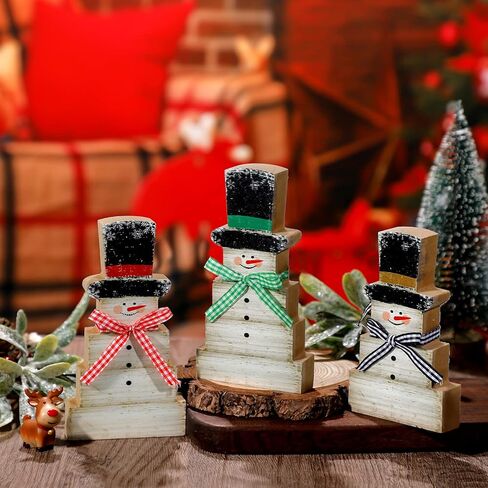 Weysat 3 قطع زينة طاولة رجل الثلج لعيد الميلاد من الخشب الريفي علامة رجل الثلج الخشبية لعيد الميلاد ورجل الثلج على سطح الطاولة ديكور عتيق لرجل الثلج الشتوي للمنزل والحفلات ومدفأة الطاولة صينية متدرجة (صغير) in Kuwait