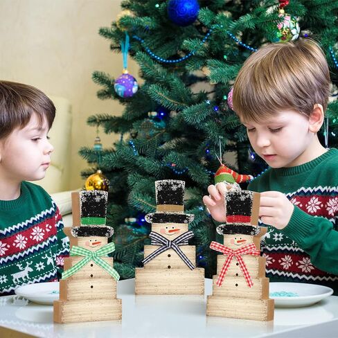 Weysat 3 قطع زينة طاولة رجل الثلج لعيد الميلاد من الخشب الريفي علامة رجل الثلج الخشبية لعيد الميلاد ورجل الثلج على سطح الطاولة ديكور عتيق لرجل الثلج الشتوي للمنزل والحفلات ومدفأة الطاولة صينية متدرجة (صغير) in Kuwait