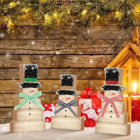 Weysat 3 قطع زينة طاولة رجل الثلج لعيد الميلاد من الخشب الريفي علامة رجل الثلج الخشبية لعيد الميلاد ورجل الثلج على سطح الطاولة ديكور عتيق لرجل الثلج الشتوي للمنزل والحفلات ومدفأة الطاولة صينية متدرجة (صغير) in Kuwait