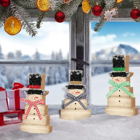 Weysat 3 قطع زينة طاولة رجل الثلج لعيد الميلاد من الخشب الريفي علامة رجل الثلج الخشبية لعيد الميلاد ورجل الثلج على سطح الطاولة ديكور عتيق لرجل الثلج الشتوي للمنزل والحفلات ومدفأة الطاولة صينية متدرجة (صغير) in Kuwait
