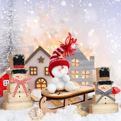 Weysat 3 قطع زينة طاولة رجل الثلج لعيد الميلاد من الخشب الريفي علامة رجل الثلج الخشبية لعيد الميلاد ورجل الثلج على سطح الطاولة ديكور عتيق لرجل الثلج الشتوي للمنزل والحفلات ومدفأة الطاولة صينية متدرجة (صغير) in Kuwait
