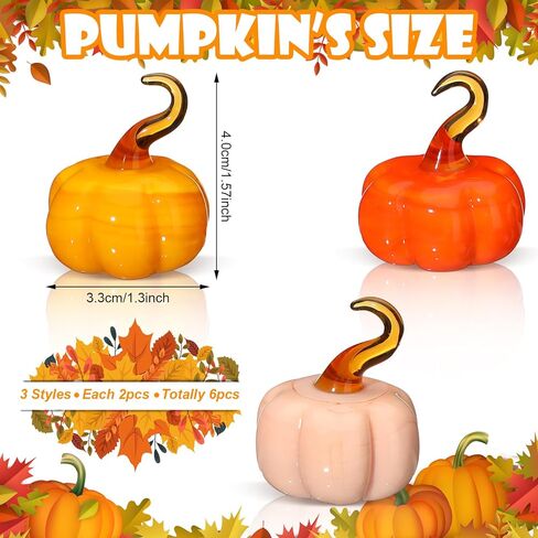 6 قطع من القرع الزجاجي الصغير المنفوخ يدويًا على شكل قرع زجاجي ديكور الخريف قرع زجاجي صغير على الطاولة زخارف زخرفية لحصاد الخريف وعيد الشكر والهالوين (التدرج البرتقالي) in Kuwait