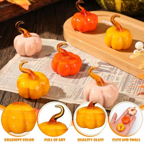 6 قطع من القرع الزجاجي الصغير المنفوخ يدويًا على شكل قرع زجاجي ديكور الخريف قرع زجاجي صغير على الطاولة زخارف زخرفية لحصاد الخريف وعيد الشكر والهالوين (التدرج البرتقالي) in Kuwait