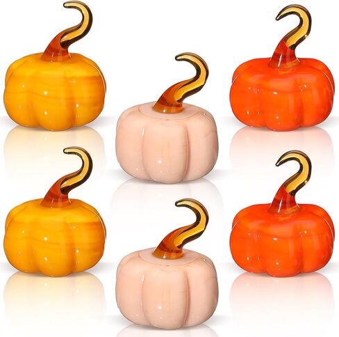 6 قطع من القرع الزجاجي الصغير المنفوخ يدويًا على شكل قرع زجاجي ديكور الخريف قرع زجاجي صغير على الطاولة زخارف زخرفية لحصاد الخريف وعيد الشكر والهالوين (التدرج البرتقالي) in Kuwait
