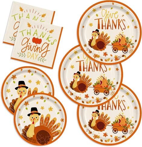 150pcs Thanksgiving Plates and Napkins Fall Turkeys Party Supplies Thanksgiving Birthday Disposable Dinner Party Supplies Serves 50 Guests in Saudi Arabia