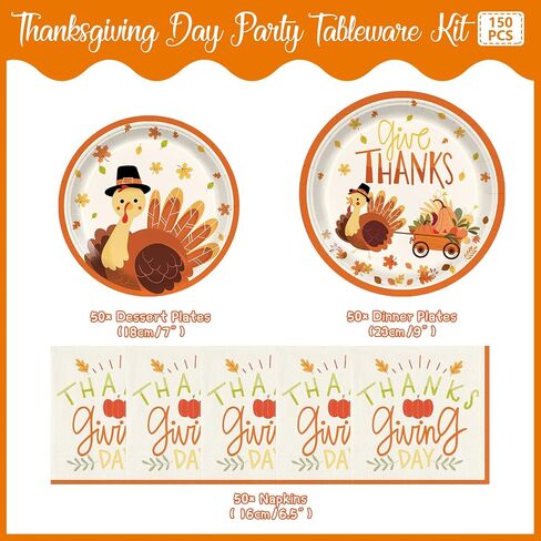150pcs Thanksgiving Plates and Napkins Fall Turkeys Party Supplies Thanksgiving Birthday Disposable Dinner Party Supplies Serves 50 Guests in Saudi Arabia