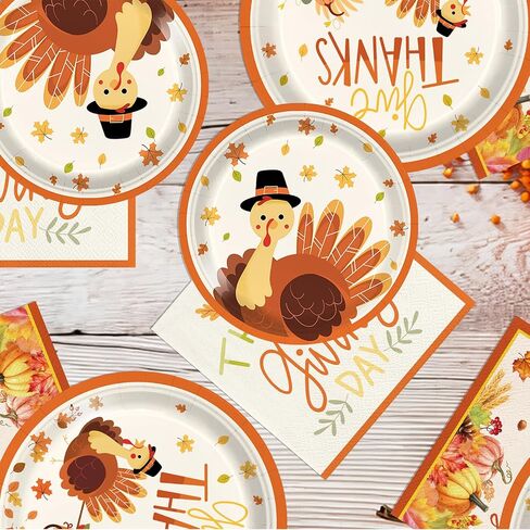 150pcs Thanksgiving Plates and Napkins Fall Turkeys Party Supplies Thanksgiving Birthday Disposable Dinner Party Supplies Serves 50 Guests in Saudi Arabia