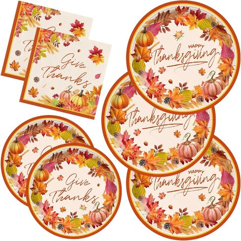 150pcs Thanksgiving Plates and Napkins Fall Turkeys Party Supplies Thanksgiving Birthday Disposable Dinner Party Supplies Serves 50 Guests in Saudi Arabia