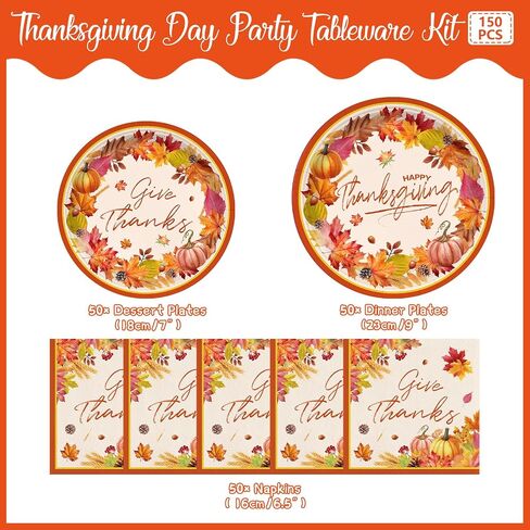 150pcs Thanksgiving Plates and Napkins Fall Turkeys Party Supplies Thanksgiving Birthday Disposable Dinner Party Supplies Serves 50 Guests in Saudi Arabia