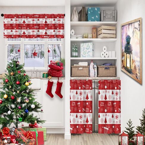 Christmas Navy Blue Snowflakes Kitchen Curtains with Valance and Tier Sets 36 Inch, 3 Pieces Crystal Snow Rod Pocket Drapes Window Treatment Curtains for Kitchen Over Sink Bed Room Decor in Saudi Arabia