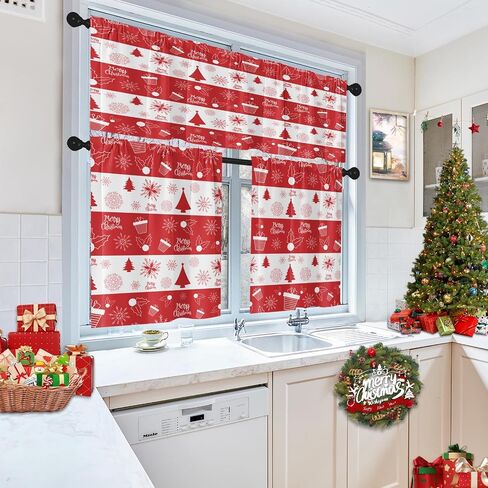 Christmas Navy Blue Snowflakes Kitchen Curtains with Valance and Tier Sets 36 Inch, 3 Pieces Crystal Snow Rod Pocket Drapes Window Treatment Curtains for Kitchen Over Sink Bed Room Decor in Saudi Arabia