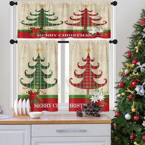 Christmas Navy Blue Snowflakes Kitchen Curtains with Valance and Tier Sets 36 Inch, 3 Pieces Crystal Snow Rod Pocket Drapes Window Treatment Curtains for Kitchen Over Sink Bed Room Decor in Saudi Arabia