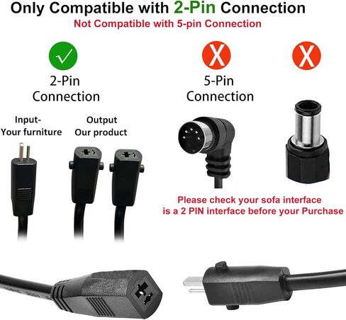 Rechargeable Battery Packs for Reclining Furniture - 2500mAh with LCD Display for Electric Recliners, Power Sofas, Lift Chairs and Couch - only Compatible with 2-Pin Connector Motion Furniture in Saudi Arabia