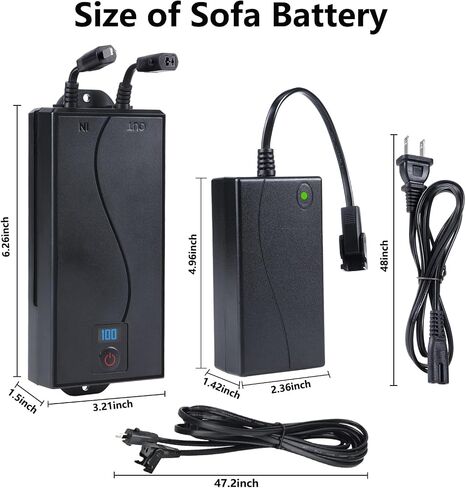 Rechargeable Battery Packs for Reclining Furniture - 2500mAh with LCD Display for Electric Recliners, Power Sofas, Lift Chairs and Couch - only Compatible with 2-Pin Connector Motion Furniture in Saudi Arabia