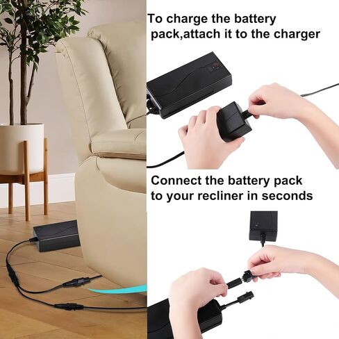 Rechargeable Battery Packs for Reclining Furniture - 2500mAh with LCD Display for Electric Recliners, Power Sofas, Lift Chairs and Couch - only Compatible with 2-Pin Connector Motion Furniture in Saudi Arabia