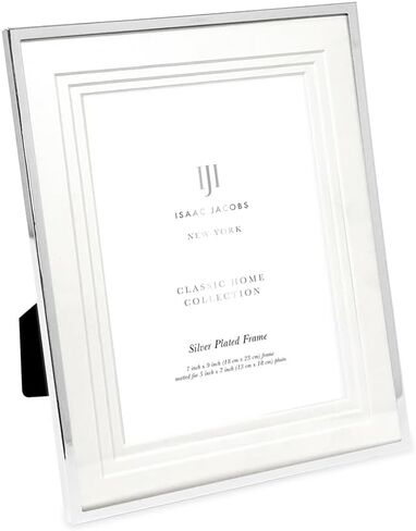 Isaac Jacobs 7x9 (Matted 5x7) Silver Metal Picture Frame, Triple Matted Classic Metal Photo Frame Made For Tabletop & Hanging Display, Photo Gallery and Wall Art (7x9 (Matted 5x7), Silver) in Kuwait