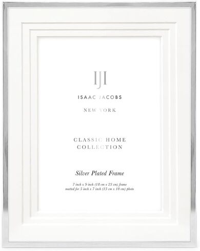 Isaac Jacobs 7x9 (Matted 5x7) Silver Metal Picture Frame, Triple Matted Classic Metal Photo Frame Made For Tabletop & Hanging Display, Photo Gallery and Wall Art (7x9 (Matted 5x7), Silver) in Kuwait