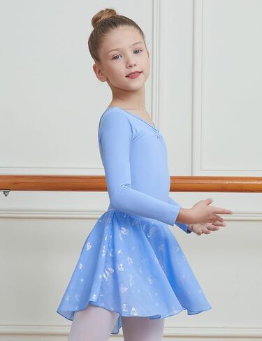 DIPUG Ballet Leotards for Girls with Skirt Shiny Toddler Dance Leotard Butterfly Long Sleeve in Kuwait