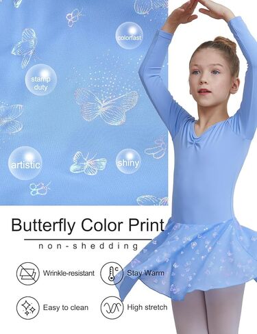 DIPUG Ballet Leotards for Girls with Skirt Shiny Toddler Dance Leotard Butterfly Long Sleeve in Kuwait