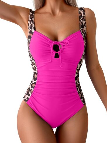 One Piece Swimsuit for Women Tummy Control Ruched Slimming Bathing Suit Color Block Swimwear in Saudi Arabia