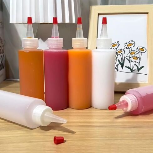 40 عبوة من زجاجات ضغط بلاستيكية بوزن 118 مل مع أغطية وقياسات ذات أطراف حمراء، حاوية زجاجات بهار بلاستيكية قابلة لإعادة التعبئة مضادة للتسرب للشواء والكاتشب والصلصات والملابس والشراب والفنون والحرف اليدوية والغراء in Kuwait