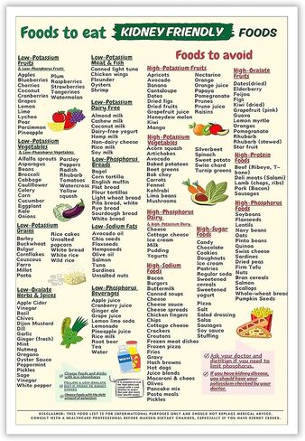 Kidney Friendly Food List Poster, Kidney Awareness Canvas Wall Art Kidney Diet List Wall Decor, Low Potassium, Grocery List, Shopping List Food Guide For Beginner Kidney Diet Plan List 12x16 Unframed in Saudi Arabia