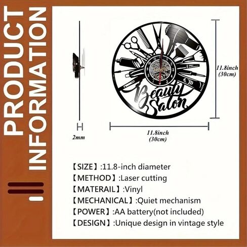 Beauty Salon Vinyl Wall Clock, Hairstyling Tools Design, 12 Inches in Saudi Arabia