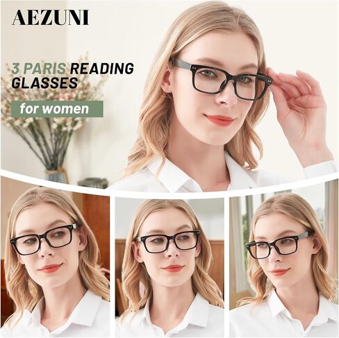 AEZUNI 3 أزواج نظارات قراءة أنيقة للنساء لطيف إطار كبير للقراء مفصل زنبركي 1.0 1.5 2.0 2.5 3.0 3.5 4.0 5.0 6.0 in Kuwait