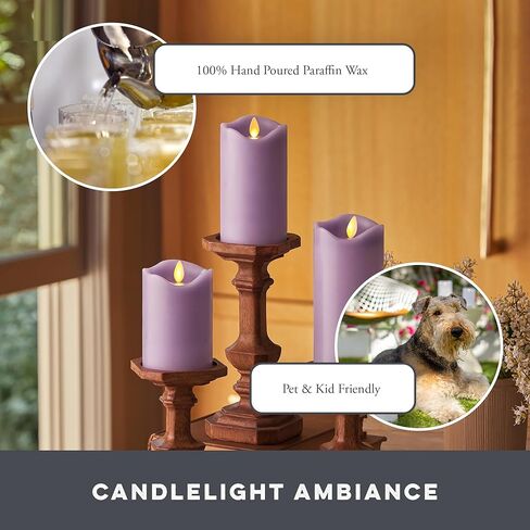 Matchless Candle Co. by Luminara Set of 3 (3" x 4.5",5.5",6.5") Flameless LED Flickering Battery Candle Moving Flame Pillar, Melted Edge, Real Wax Smooth Finish (Unscented) in Saudi Arabia