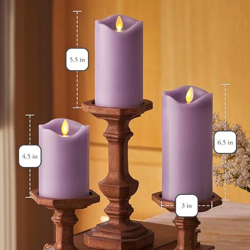 Matchless Candle Co. by Luminara Set of 3 (3" x 4.5",5.5",6.5") Flameless LED Flickering Battery Candle Moving Flame Pillar, Melted Edge, Real Wax Smooth Finish (Unscented) in Saudi Arabia