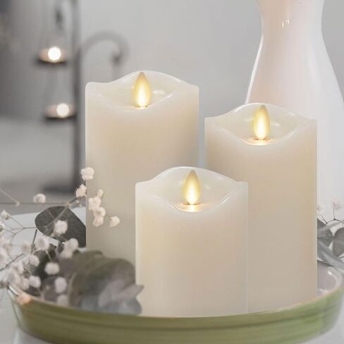 Matchless Candle Co. by Luminara Set of 3 (3" x 4.5",5.5",6.5") Flameless LED Flickering Battery Candle Moving Flame Pillar, Melted Edge, Real Wax Smooth Finish (Unscented) in Saudi Arabia