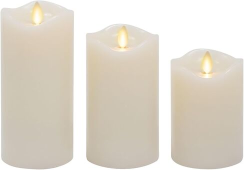 Matchless Candle Co. by Luminara Set of 3 (3" x 4.5",5.5",6.5") Flameless LED Flickering Battery Candle Moving Flame Pillar, Melted Edge, Real Wax Smooth Finish (Unscented) in Saudi Arabia