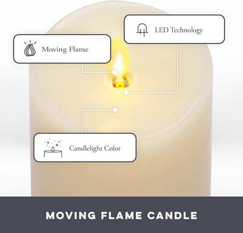 Matchless Candle Co. by Luminara Set of 3 (3" x 4.5",5.5",6.5") Flameless LED Flickering Battery Candle Moving Flame Pillar, Melted Edge, Real Wax Smooth Finish (Unscented) in Saudi Arabia