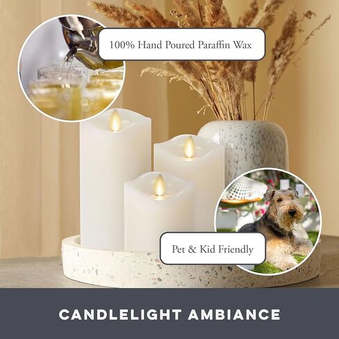 Matchless Candle Co. by Luminara Set of 3 (3" x 4.5",5.5",6.5") Flameless LED Flickering Battery Candle Moving Flame Pillar, Melted Edge, Real Wax Smooth Finish (Unscented) in Saudi Arabia