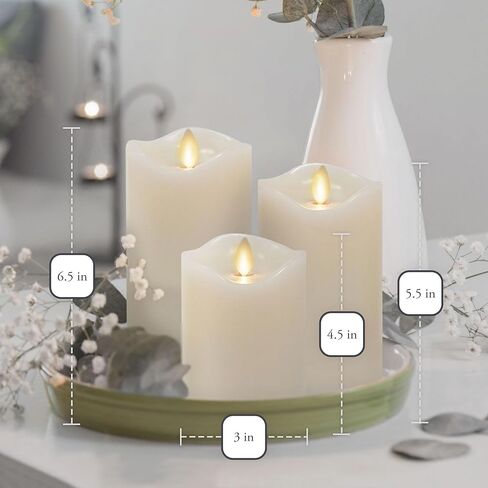 Matchless Candle Co. by Luminara Set of 3 (3" x 4.5",5.5",6.5") Flameless LED Flickering Battery Candle Moving Flame Pillar, Melted Edge, Real Wax Smooth Finish (Unscented) in Saudi Arabia