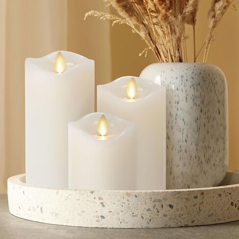 Matchless Candle Co. by Luminara Set of 3 (3" x 4.5",5.5",6.5") Flameless LED Flickering Battery Candle Moving Flame Pillar, Melted Edge, Real Wax Smooth Finish (Unscented) in Saudi Arabia