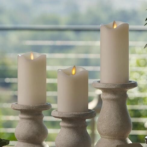 Matchless Candle Co. by Luminara Set of 3 (3" x 4.5",5.5",6.5") Flameless LED Flickering Battery Candle Moving Flame Pillar, Melted Edge, Real Wax Smooth Finish (Unscented) in Saudi Arabia