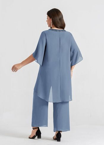 Hanna Nikole Plus Size Mother of The Bride Pant Suits 2 Piece Chiffon Sets Dressy Wedding Guest Outfit with High Low Hem in Kuwait