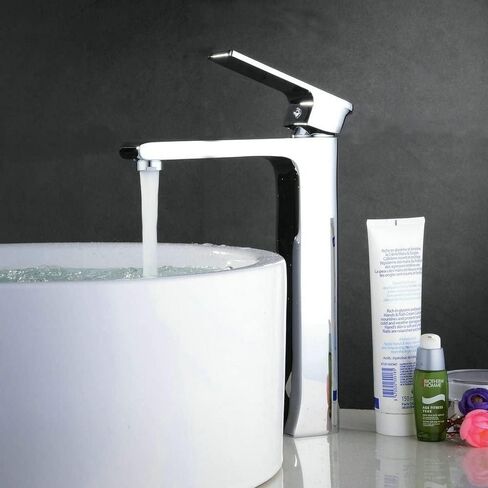 Leekayer Bathroom Vessel Faucet Chrome Finish Bathroom Tall Faucet Single Handle Hot Cold Mixer Tap One Hole Deck Mount Lavatory Brass Faucet in Saudi Arabia