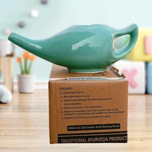 2activelife Yoga Neti Pot لتنظيف الجيوب الأنفية والاحتقان| مناسب للاستخدام في الميكروويف وغسالة الأطباق | وعاء Neti من السيراميك المتين المقاوم للتسرب| غسول الأنف مصنوع يدويًا من السيراميك المتين - أصفر خشخشة in Kuwait